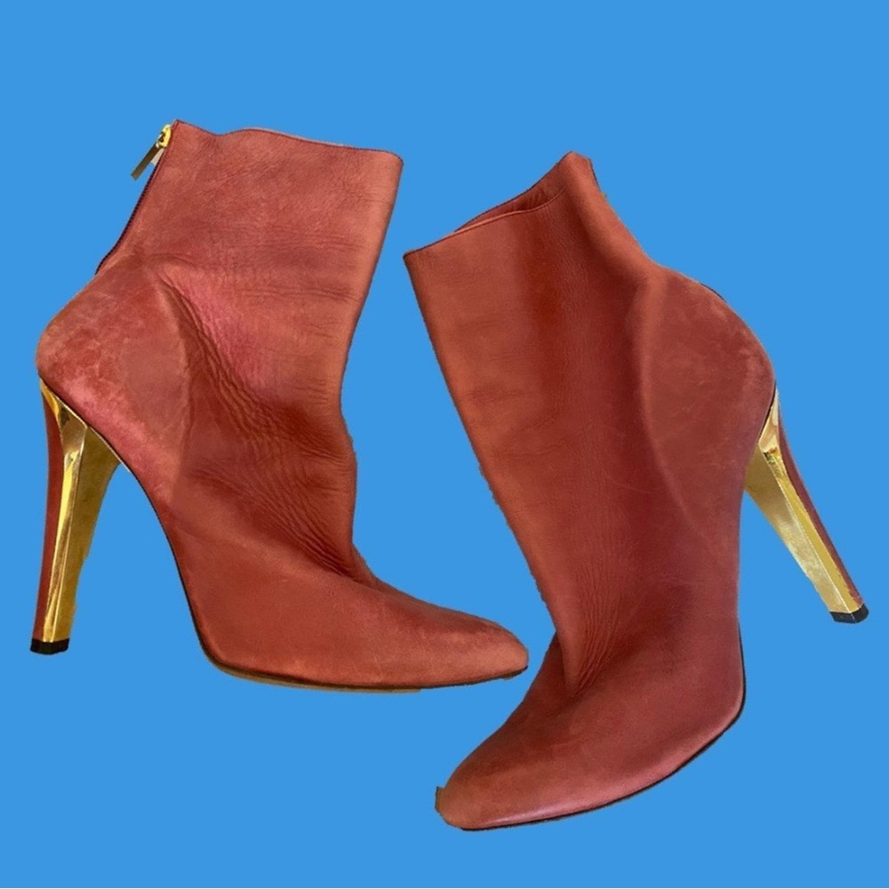 Jimmy Choo Rust Heeled Boots with Gold Accent